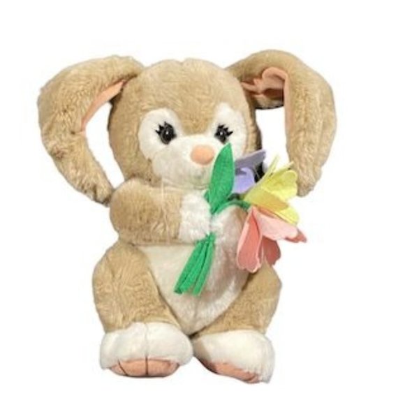 Dakin "tulip tickle bunny" tan plush rabbit holding flowers, wired lop ears 12" - Picture 4 of 10